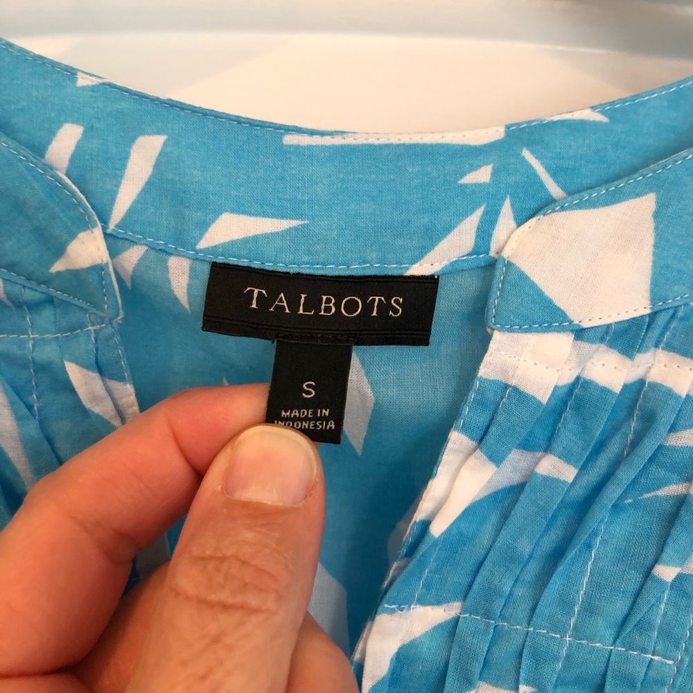 Talbots 3/4 Sleeve Blouse Blue/White Womens Small - Picture 5 of 5